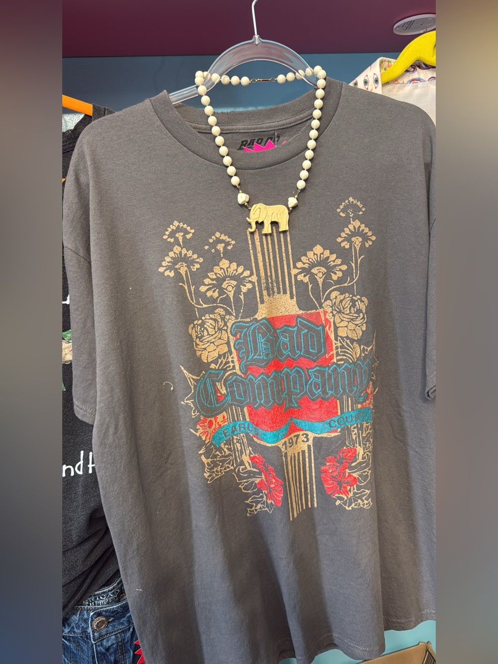 Bad Company Band Tee — Charcoal with Red & Teal Graphic
Large
New with Tags
